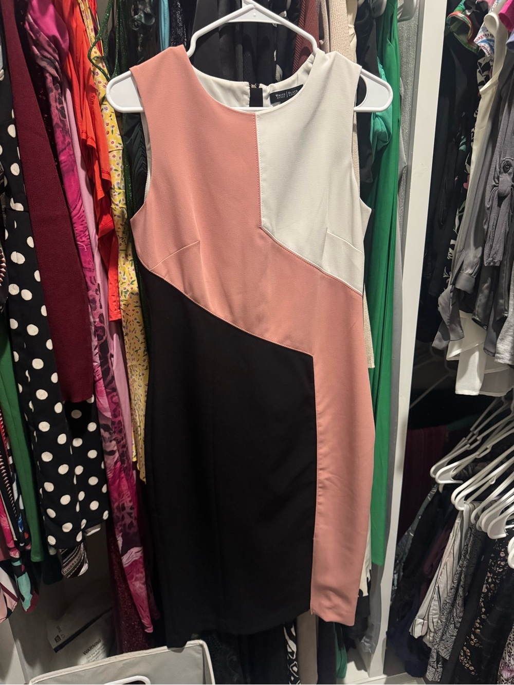 White House Black Market Pink, Black & White Colorblock Midi Dress
